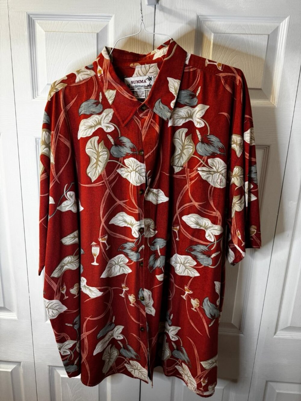 SUMMA Men's 3XLT Red Floral Silk Blend Hawaiian Shirt